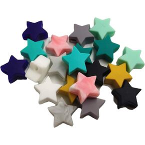 100pcs Silicone Stars Pearl Beads 14mm Mini Cute Silicone Star Bead for Keychain DIY Mom Beading Making Jewelry Necklace Accessories