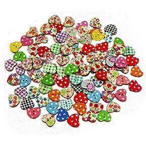 100 قطعة من Adorainbow أزرار على شكل قلب أزرار خياطة خشبية على شكل زهرة أزرار ملابس على شكل قلب الحب DIY بها بنفسك الخياطة وصياغة القصاصات in Kuwait