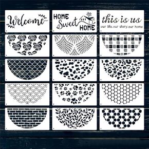 15Pcs Welcome Stencils Plastic Painting Stencils Large Welcome Letters Stencils Half Round Stencils Reusable Art Templates DIY Crafts Drawing Template for Wood Sign Wall Door Floor Canvas Home Decor in Kuwait