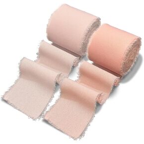 Pink Chiffon Ribbon, 2 inch x 10 Yard Chiffon Silk Fabric Fringe Frayed Ribbon for Wedding,Party Decoration, Flower Bouquet Wrapping, Gift, DIY (Pink, 2" x 10yd, 2 Rolls) in Kuwait