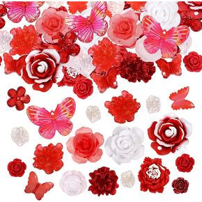 BEEFLIYNG 1 PACK Random Mixed 3D Resin ABS Colorful Rose Flower Butterfly Bow Charm Pearl Bead Acrylic Floral Decor Cabochons for Bracelet Earring Necklace Phone Case Craft DIY Jewelry Making in Kuwait