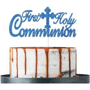 Royal Blue Glitter First Holy Communion Cake Topper, Baptism/Christening/Confirmation/Baby Shower/Birthday/Communion Party Decoration