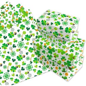 12 ورقة ورق تغليف هدايا عيد القديس باتريك 4 تصاميم خضراء شامروك البرسيم ورق تغليف المناديل الورقية الأيرلندية للعطلات ورقة الفن لحفلات أعياد الميلاد تغليف الهدايا الحرفية اليدوية، 20 × 27 انش in Kuwait