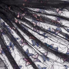 BENECREAT 2 Yards Butterfly Pattern Polyester Mesh Tulle Fabric, 51 Inch Sequin Butterfly Lace Fabric for DIY Handmade Clothing Wedding Dress Home Decor, Misty Rose