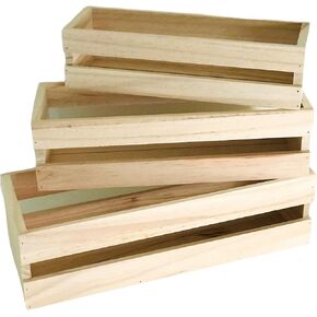 3 Pack Wood Craft Crate Caddy Set | Nesting, wood crates for display, wooden boxes for crafts, decorative wooden crate, Wood box storage crate, centerpieces for Home, bathroom and much more (Brown) in Kuwait