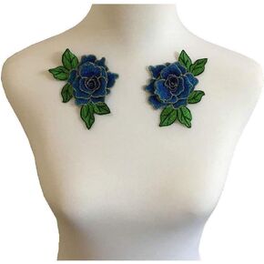 2PC Rose Peony 3D Flower Patch Embroidered Garment Appliques Sewing Patches Clothes Cheongsam Wedding Stage Dress Accessory