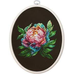 Luca-S Cross Stitch Kit with Hoop Included - ''Abalone Pearl'' Peony, Counted Cross Stitch Kit for Adults, Embroidery Kit, BC203 in Kuwait