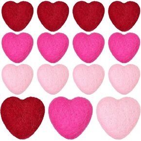 15 Pieces Valentine's Day Felt Hearts Craft Heart Shaped Felt Wool Beads Wool Heart Pom Pom Red Felt Hearts Handmade DIY Felt Ball for Valentine Home Decor Party Decor Red Pink Rose Red 1.57 Inches in Saudi Arabia