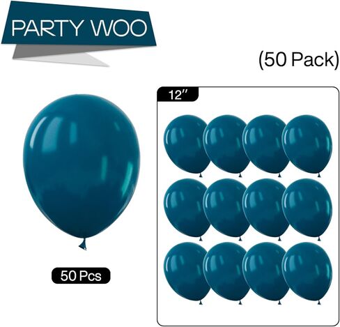 بارتي وو بالونات زرقاء على شكل طاووس، 50 قطعة من بالونات الحفلات مقاس 12 انش، بالونات زرقاء محشوة مزدوجة، بالونات لاتكس لتزيين الحفلات، ديكورات عيد الميلاد، ديكورات الزفاف، ديكورات حفلات استقبال in Kuwait