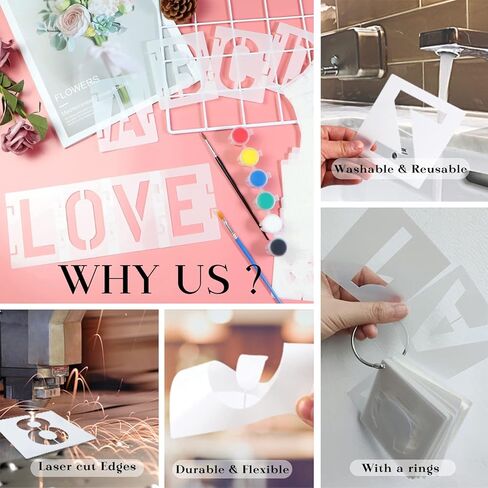 استنسل حروف 4 انش 42 عبوة من 42 قطعة قابلة لاعادة الاستخدام للحرف اليدوية، استنسل حروف صغيرة للرسم على الخشب والجدار والقماش والصخور والسبورة واللافتات والمشاريع الفنية التي تصنعها بنفسك in Kuwait