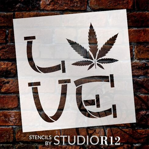 الحب مع أوراق الماريجوانا 420 استنسل من StudioR12 | وعاء النبات ماري جين ترتفع | حرفة DIY ديكور مدخن الأعشاب | طلاء الخشب علامة | اختر الحجم (15 × 15 بوصة) in Kuwait