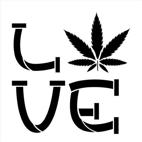 الحب مع أوراق الماريجوانا 420 استنسل من StudioR12 | وعاء النبات ماري جين ترتفع | حرفة DIY ديكور مدخن الأعشاب | طلاء الخشب علامة | اختر الحجم (15 × 15 بوصة) in Kuwait