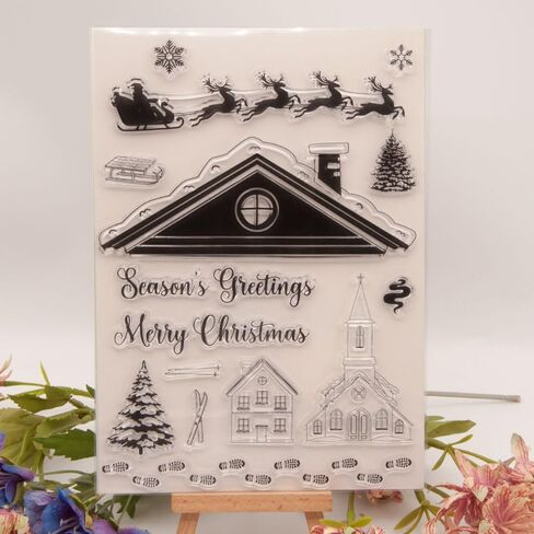Reindeer Elk Moose Christmas Tree Deer Pine Leaf Star Snow Clear Stamps Transparent Silicone Stamp Album Cards Rubber Stamp for Card Making Decoration and DIY Scrapbooking in Saudi Arabia