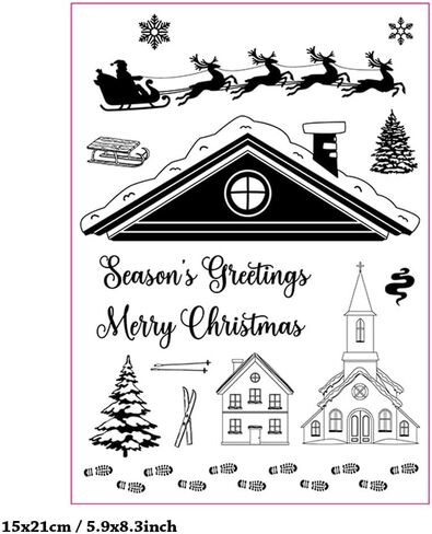 Reindeer Elk Moose Christmas Tree Deer Pine Leaf Star Snow Clear Stamps Transparent Silicone Stamp Album Cards Rubber Stamp for Card Making Decoration and DIY Scrapbooking in Saudi Arabia