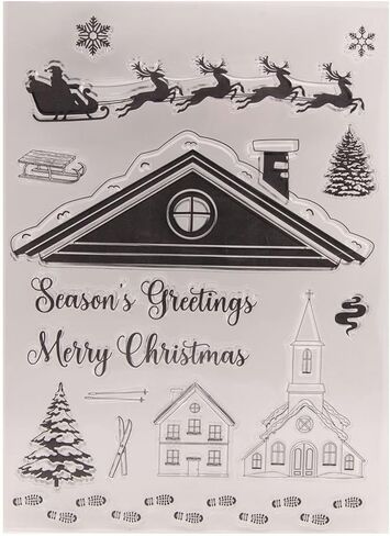 Reindeer Elk Moose Christmas Tree Deer Pine Leaf Star Snow Clear Stamps Transparent Silicone Stamp Album Cards Rubber Stamp for Card Making Decoration and DIY Scrapbooking in Saudi Arabia