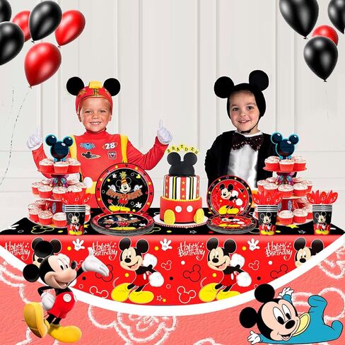 لوازم حفلات ميكي ماوس، 141 قطعة من ادوات المائدة لاعياد الميلاد ميكي ماوس - اطباق ورقية ومناديل واكواب حفلات ميكي ماوس ومفرش طاولة الخ ادوات مائدة للحفلات بطابع ميكي ماوس للاولاد والاطفال in Kuwait