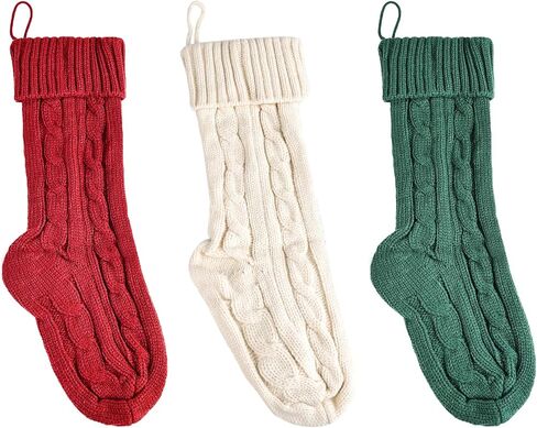 Surblue 3 Pack Cartoon Christmas Stockings 17.7 Inches Rustic Stocking Santa Reindeer Classic Decoration for Family Xmas Party Decor in Saudi Arabia