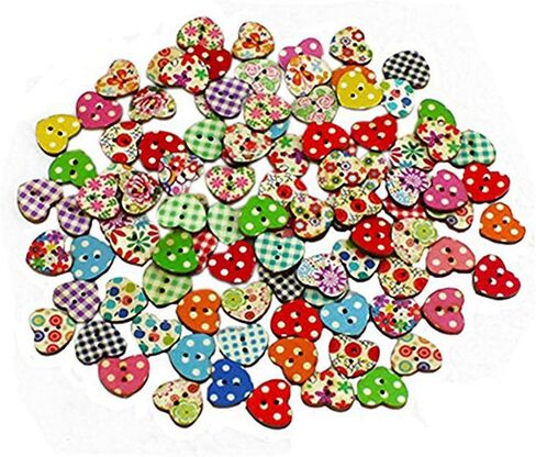 100 قطعة من Adorainbow أزرار على شكل قلب أزرار خياطة خشبية على شكل زهرة أزرار ملابس على شكل قلب الحب DIY بها بنفسك الخياطة وصياغة القصاصات in Kuwait