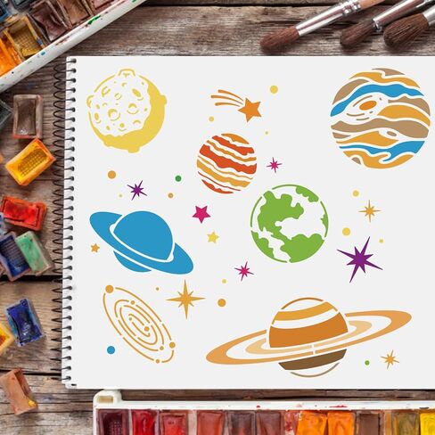 قوالب استنسل رسم الكواكب من FINGERINSPIRE (11.8 × 11.8 بوصة) استنسلات بلاستيكية لتزيين الكواكب استنسل نجمة مربعة للرسم على الخشب والأرضيات والجدار والنسيج in Kuwait