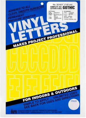 Duro Permanent Adhesive Vinyl Letters & Numbers 3" 160/Pkg, Yellow in Kuwait