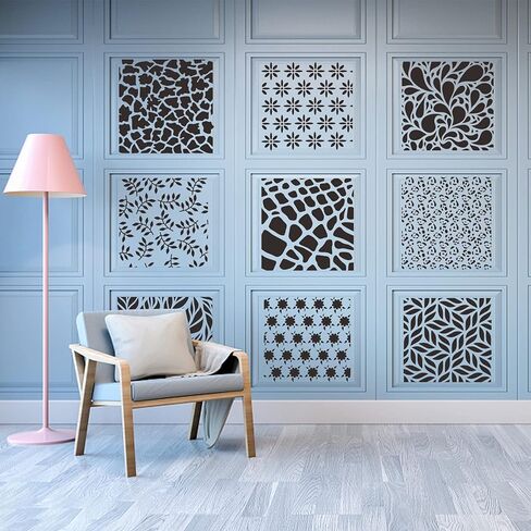 16Pcs Mixed Textured Pattern Stencils Hollow Painting Stencils Plastic Drawing Template Stencils Reusable Art Templates DIY Crafts Stencil for Card Scrapbooking Painting on Wood Wall Floor Home Decor in Kuwait