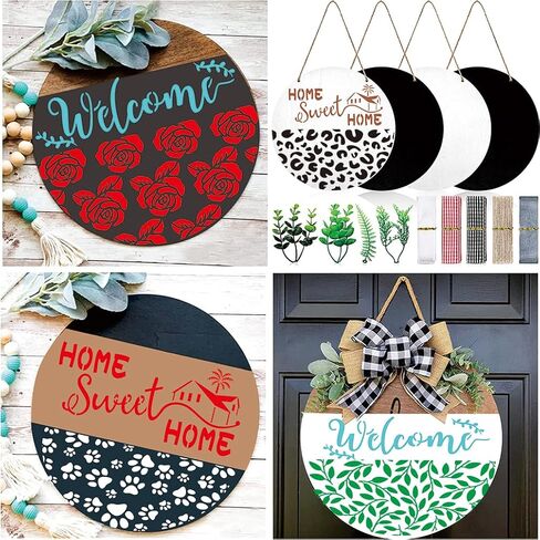 15Pcs Welcome Stencils Plastic Painting Stencils Large Welcome Letters Stencils Half Round Stencils Reusable Art Templates DIY Crafts Drawing Template for Wood Sign Wall Door Floor Canvas Home Decor in Kuwait