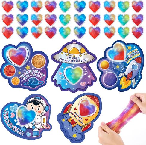 Valentines Day Gifts Cards with 30 Pack Galaxy Hearts Slime for Kids Classroom Exchange Prize, Valentine's Party Favors for Boys Girls, Valentine's Greeting Cards, Valentine Exchange Gifts in Kuwait