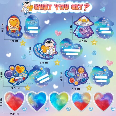 Valentines Day Gifts Cards with 30 Pack Galaxy Hearts Slime for Kids Classroom Exchange Prize, Valentine's Party Favors for Boys Girls, Valentine's Greeting Cards, Valentine Exchange Gifts in Kuwait