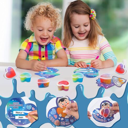 Valentines Day Gifts Cards with 30 Pack Galaxy Hearts Slime for Kids Classroom Exchange Prize, Valentine's Party Favors for Boys Girls, Valentine's Greeting Cards, Valentine Exchange Gifts in Kuwait