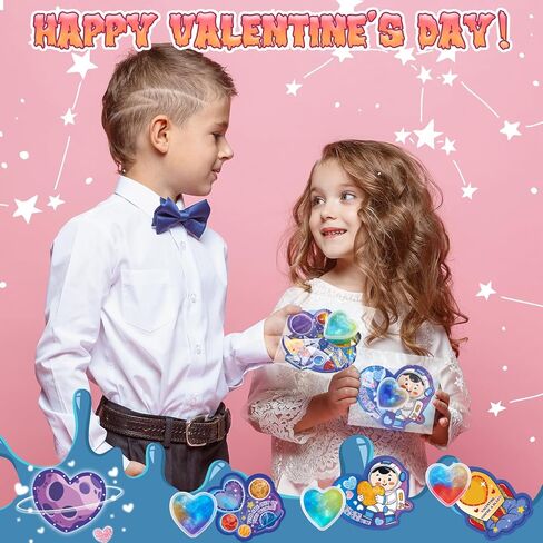 Valentines Day Gifts Cards with 30 Pack Galaxy Hearts Slime for Kids Classroom Exchange Prize, Valentine's Party Favors for Boys Girls, Valentine's Greeting Cards, Valentine Exchange Gifts in Kuwait