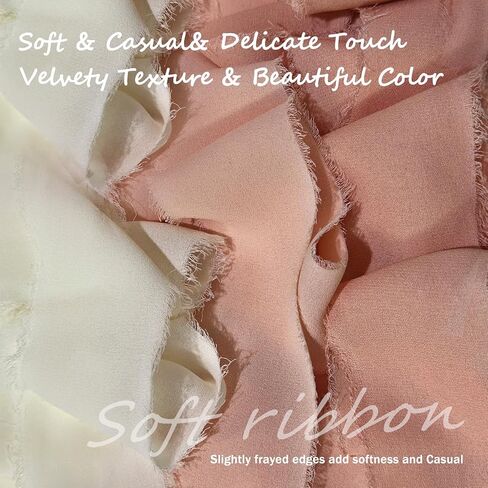 Pink Chiffon Ribbon, 2 inch x 10 Yard Chiffon Silk Fabric Fringe Frayed Ribbon for Wedding,Party Decoration, Flower Bouquet Wrapping, Gift, DIY (Pink, 2" x 10yd, 2 Rolls) in Kuwait