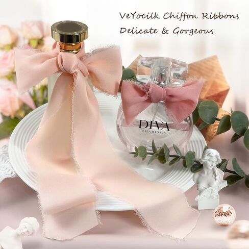 Pink Chiffon Ribbon, 2 inch x 10 Yard Chiffon Silk Fabric Fringe Frayed Ribbon for Wedding,Party Decoration, Flower Bouquet Wrapping, Gift, DIY (Pink, 2" x 10yd, 2 Rolls) in Kuwait