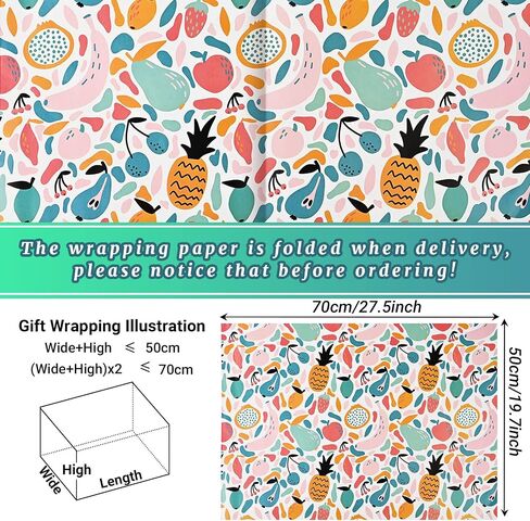 Bolsome 12 Sheets 28 * 20 Inches Summer Fruit Gift Wrapping Paper, 4 Patterns, Hawaiian Tropical Wrapping Paper for Gift Bags for Summer Holiday, Birthday and Baby Shower DIY Crafts in Saudi Arabia