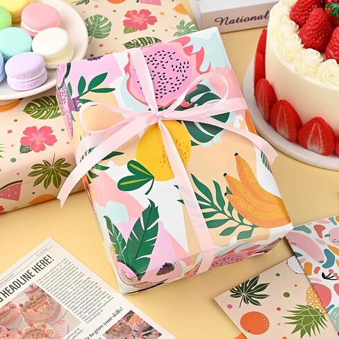 Bolsome 12 Sheets 28 * 20 Inches Summer Fruit Gift Wrapping Paper, 4 Patterns, Hawaiian Tropical Wrapping Paper for Gift Bags for Summer Holiday, Birthday and Baby Shower DIY Crafts in Saudi Arabia