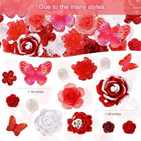 BEEFLIYNG 1 PACK Random Mixed 3D Resin ABS Colorful Rose Flower Butterfly Bow Charm Pearl Bead Acrylic Floral Decor Cabochons for Bracelet Earring Necklace Phone Case Craft DIY Jewelry Making in Kuwait