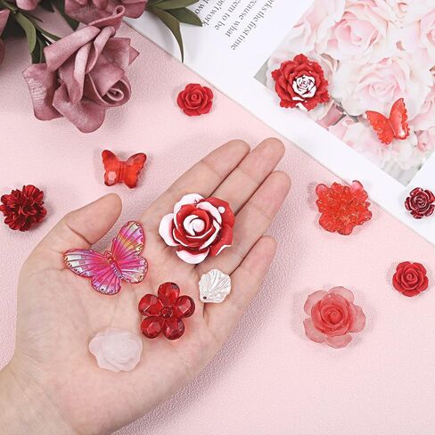 BEEFLIYNG 1 PACK Random Mixed 3D Resin ABS Colorful Rose Flower Butterfly Bow Charm Pearl Bead Acrylic Floral Decor Cabochons for Bracelet Earring Necklace Phone Case Craft DIY Jewelry Making in Kuwait