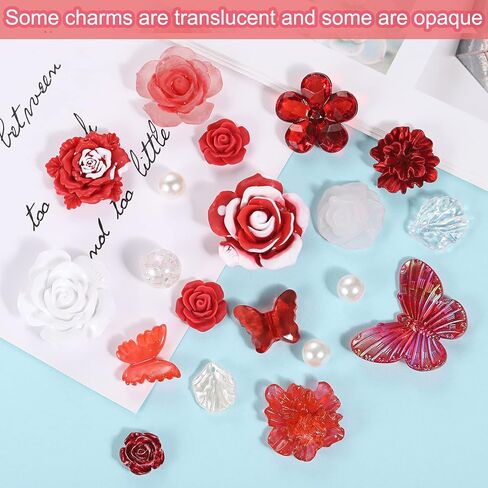 BEEFLIYNG 1 PACK Random Mixed 3D Resin ABS Colorful Rose Flower Butterfly Bow Charm Pearl Bead Acrylic Floral Decor Cabochons for Bracelet Earring Necklace Phone Case Craft DIY Jewelry Making in Kuwait
