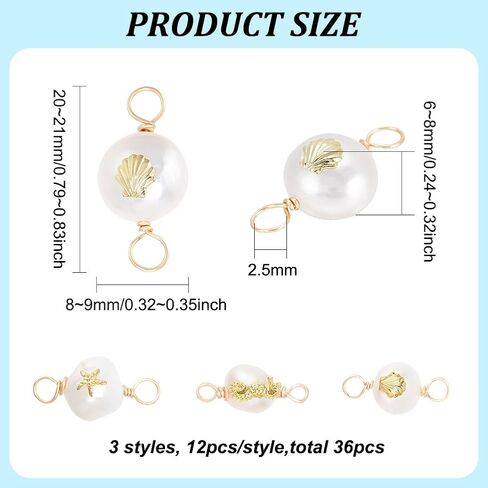 BENECREAT 36Pcs 3 Styles Natural Freshwater Pearl Connector Charms Baroque Pearl Beads Links Charms with Golden Starfish Shell Seahorse Pattern for DIY Jewelry Making, No Gemstone in Saudi Arabia
