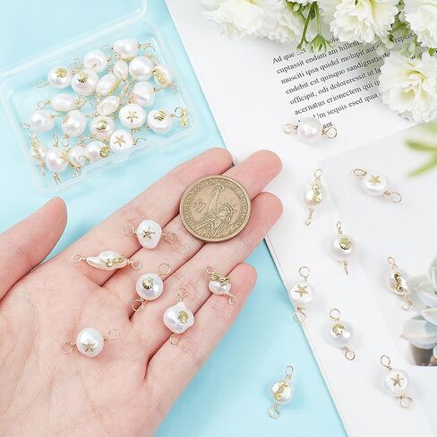 BENECREAT 36Pcs 3 Styles Natural Freshwater Pearl Connector Charms Baroque Pearl Beads Links Charms with Golden Starfish Shell Seahorse Pattern for DIY Jewelry Making, No Gemstone in Saudi Arabia