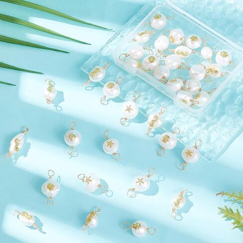 BENECREAT 36Pcs 3 Styles Natural Freshwater Pearl Connector Charms Baroque Pearl Beads Links Charms with Golden Starfish Shell Seahorse Pattern for DIY Jewelry Making, No Gemstone in Saudi Arabia