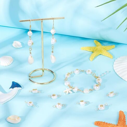 BENECREAT 36Pcs 3 Styles Natural Freshwater Pearl Connector Charms Baroque Pearl Beads Links Charms with Golden Starfish Shell Seahorse Pattern for DIY Jewelry Making, No Gemstone in Saudi Arabia