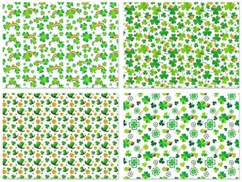 12 ورقة ورق تغليف هدايا عيد القديس باتريك 4 تصاميم خضراء شامروك البرسيم ورق تغليف المناديل الورقية الأيرلندية للعطلات ورقة الفن لحفلات أعياد الميلاد تغليف الهدايا الحرفية اليدوية، 20 × 27 انش in Kuwait