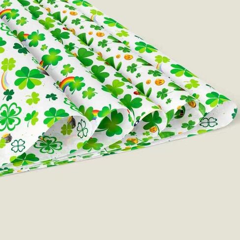 12 ورقة ورق تغليف هدايا عيد القديس باتريك 4 تصاميم خضراء شامروك البرسيم ورق تغليف المناديل الورقية الأيرلندية للعطلات ورقة الفن لحفلات أعياد الميلاد تغليف الهدايا الحرفية اليدوية، 20 × 27 انش in Kuwait