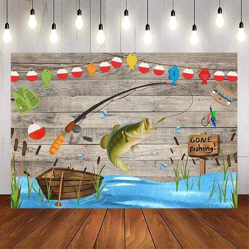 Avezano Rustic Wood Gone Fishing Backdrop for Birthday Party O Fish Ally Kids Baby Shower Photography Background Retirement Fisherman Party Decor Banner Supplies Photo Studio Props 7x5ft in Saudi Arabia