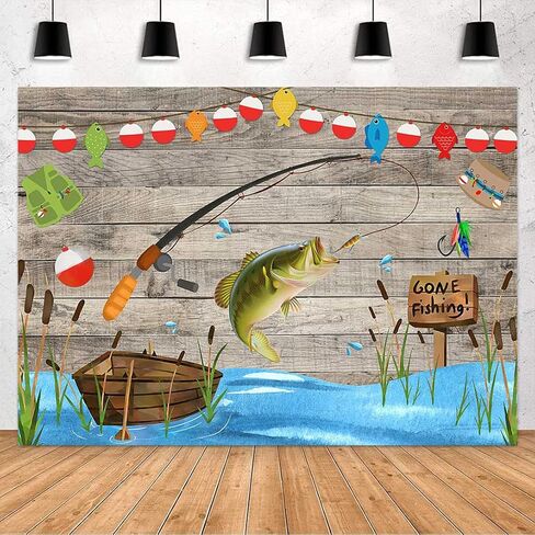 Avezano Rustic Wood Gone Fishing Backdrop for Birthday Party O Fish Ally Kids Baby Shower Photography Background Retirement Fisherman Party Decor Banner Supplies Photo Studio Props 7x5ft in Saudi Arabia