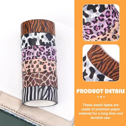 ملصقات هدايا Gadpiparty، 6 لفات من شريط واشي على شكل حيوانات، أبقار الفهد، طباعة حمار وحشي، ملصقات تزيين لسجل القصاصات من أجل DIY Crafts Journal Planner، تغليف الهدايا، ديكور اليد in Kuwait