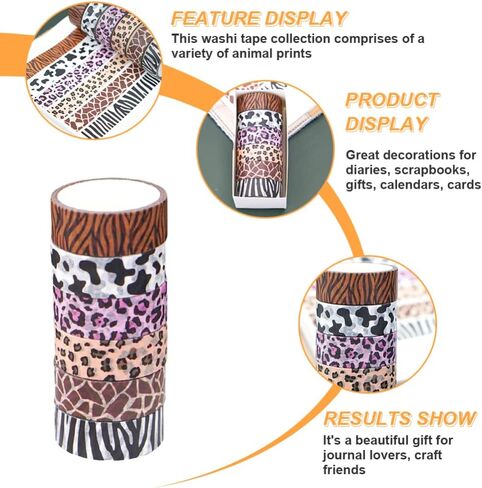 ملصقات هدايا Gadpiparty، 6 لفات من شريط واشي على شكل حيوانات، أبقار الفهد، طباعة حمار وحشي، ملصقات تزيين لسجل القصاصات من أجل DIY Crafts Journal Planner، تغليف الهدايا، ديكور اليد in Kuwait