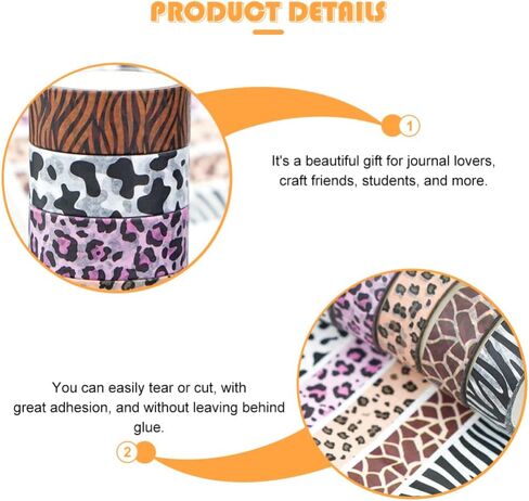 ملصقات هدايا Gadpiparty، 6 لفات من شريط واشي على شكل حيوانات، أبقار الفهد، طباعة حمار وحشي، ملصقات تزيين لسجل القصاصات من أجل DIY Crafts Journal Planner، تغليف الهدايا، ديكور اليد in Kuwait