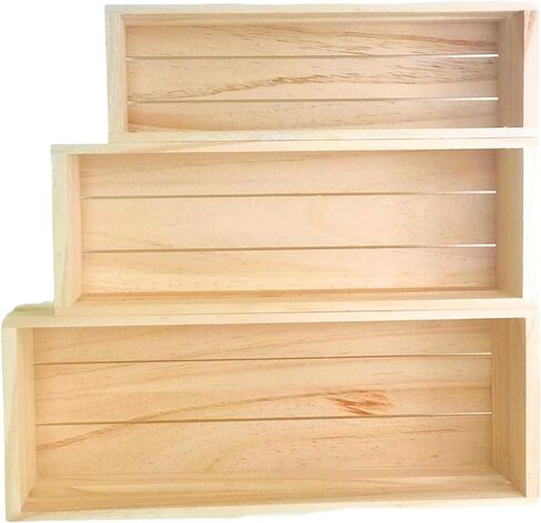 3 Pack Wood Craft Crate Caddy Set | Nesting, wood crates for display, wooden boxes for crafts, decorative wooden crate, Wood box storage crate, centerpieces for Home, bathroom and much more (Brown) in Kuwait