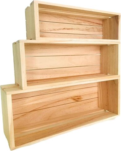 3 Pack Wood Craft Crate Caddy Set | Nesting, wood crates for display, wooden boxes for crafts, decorative wooden crate, Wood box storage crate, centerpieces for Home, bathroom and much more (Brown) in Kuwait